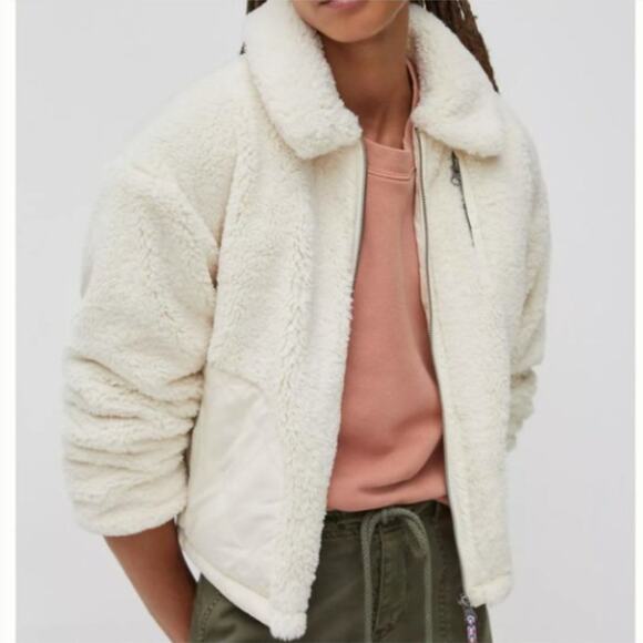 NWT Anthropologie Skye Sherpa Fleece Teddy Jacket Creme Ivory Large - Picture 1 of 10
